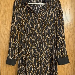 L'AGENCE Silk Black & Gold Dress with Chain Link Pattern